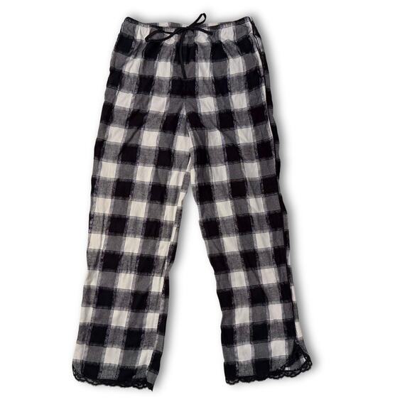 Victoria's Secret Black and White Plaid Pajama Pants With Lacey Hems | Medium - Picture 1 of 6